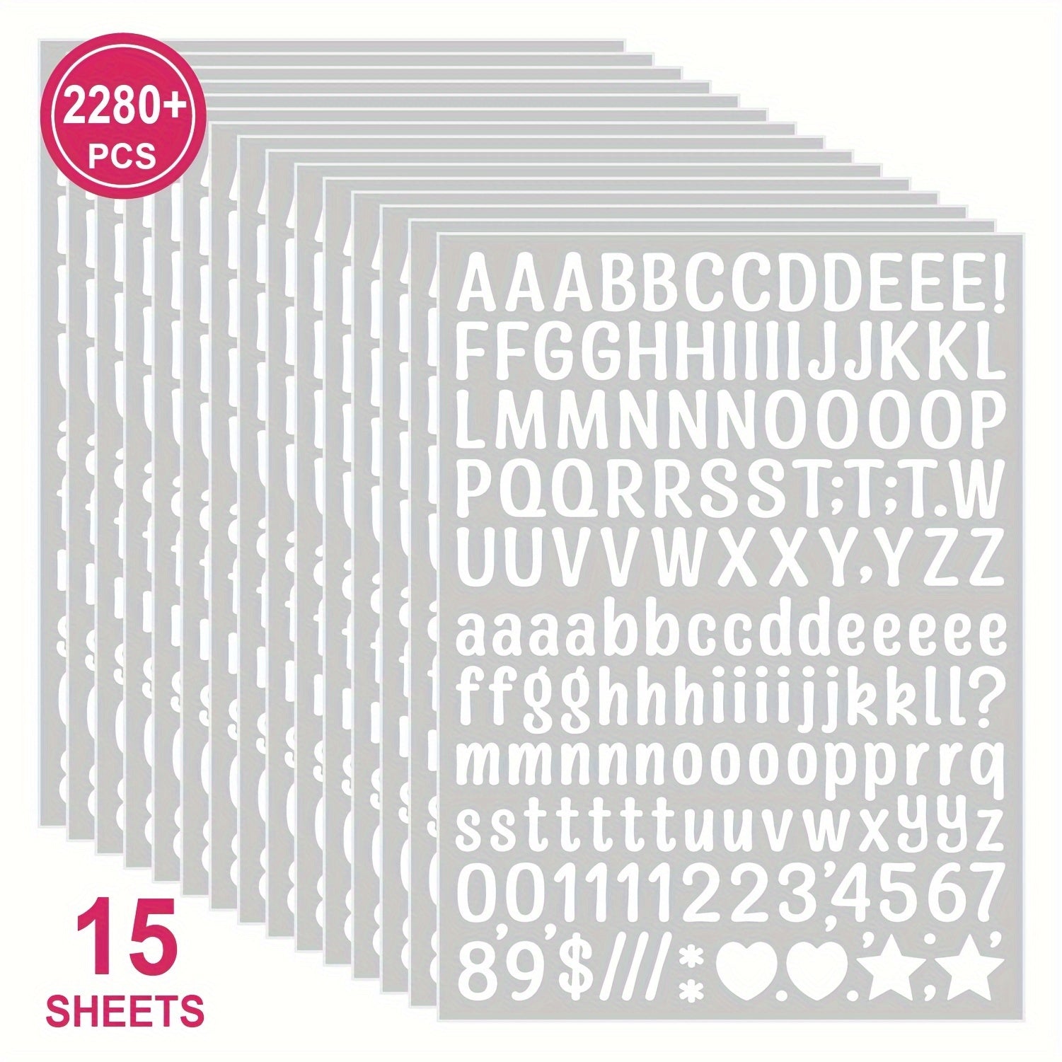 15 Sheets 2280 Count Reusable Multicolor Letters & Numbers Stickers