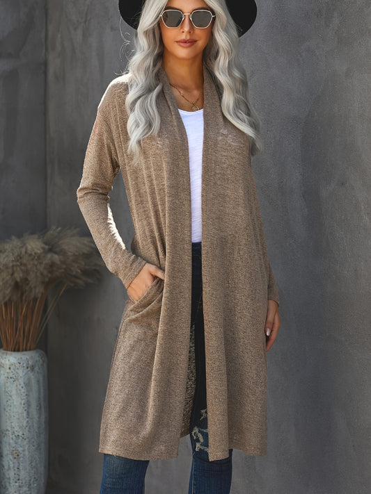 Drop Shoulder Pocketed Long Cardigan Loose Long Sleeve Knit Women's Clothing