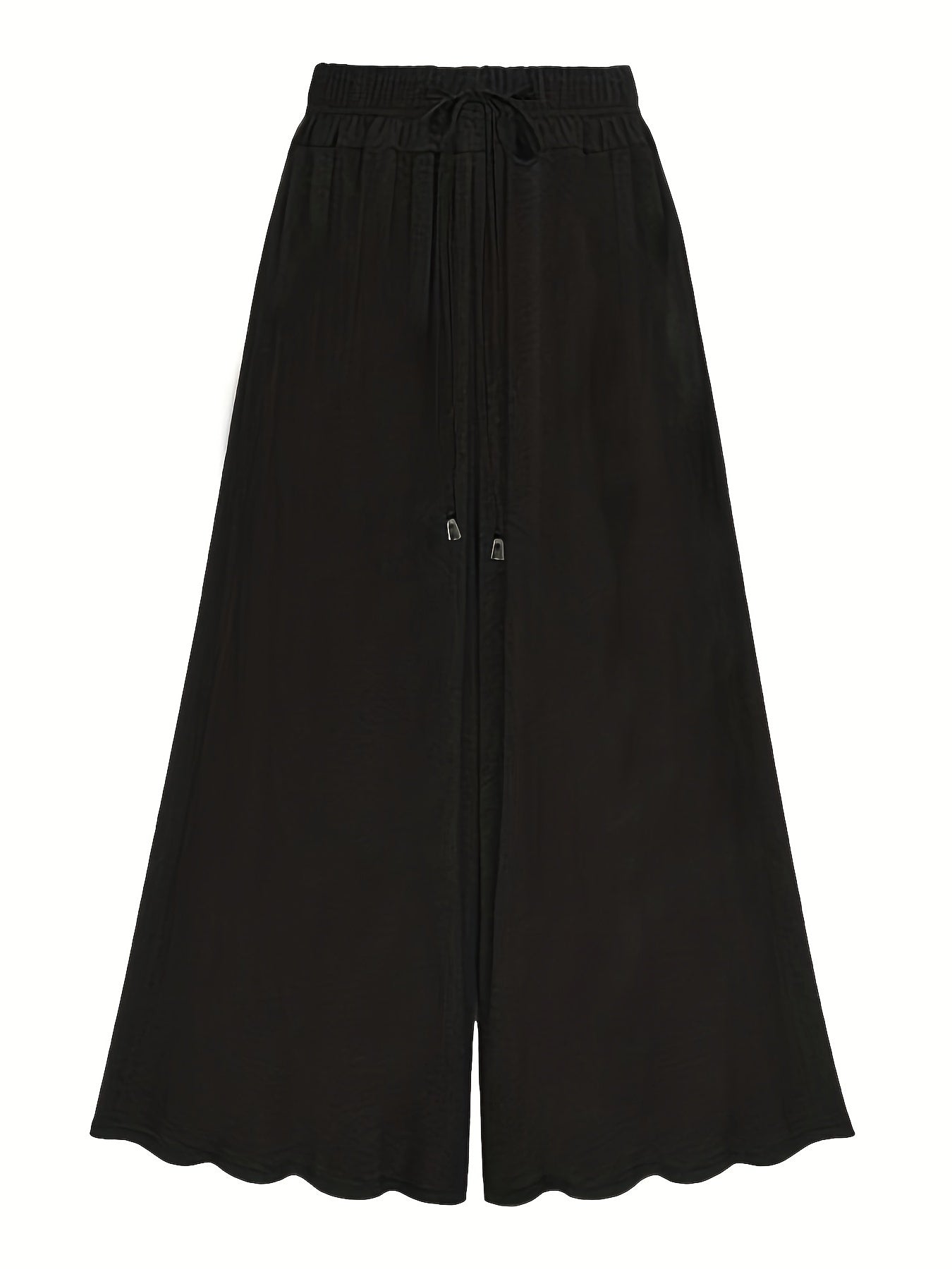  Solid Wide Leg Drawstring Pants Women's Plus Slight Stretch
