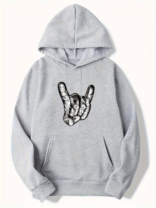 Rock Gesture Pattern Men's Hooded Sweatshirt