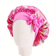 Kids Satin Sleep Bonnet Hat Bow Adjustable Night Sleep Cap