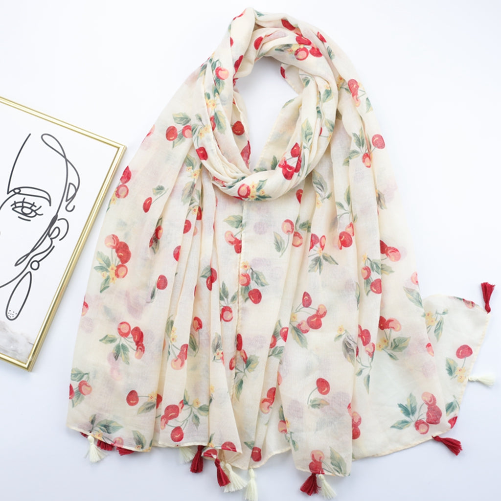 Boho Floral Print Scarf Tassel Shawl Women Voile Sunscreen Head Wrap