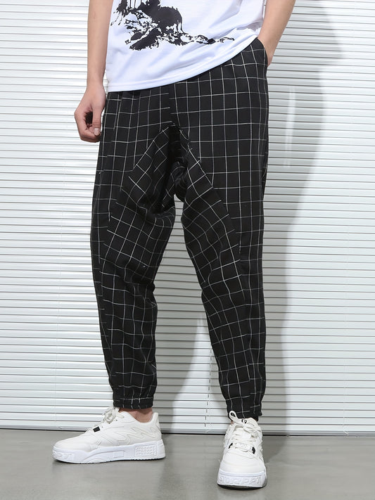 Men's Plaid Drawstring Sweatpants Casual Hip Pop Jogger Pants