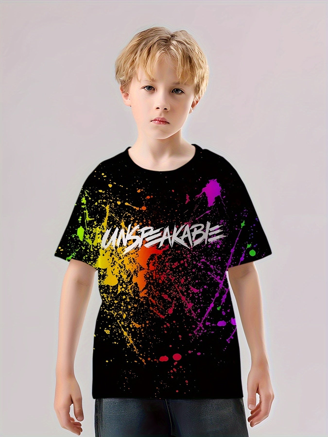 Paint Splash Pattern Kid's T-Shirt UNSPEAKABLE Print Casual Short Sleeve Top