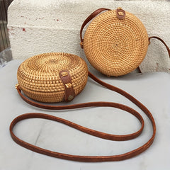 Boho Style Round Rattan Woven Bag Square Beach Straw Crossbody Purse