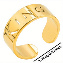 18k Plated Carved 'king' Symbol Stainless Steel Cuff Ring