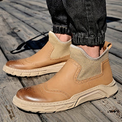Men's Brogue Ankle Boots Slip on Walking Shoes