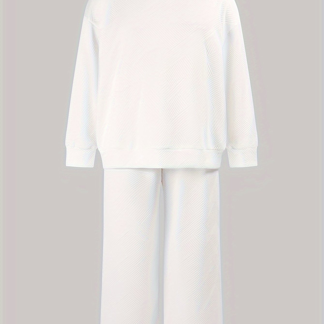  Solid Long Sleeve Round Neck Pullover Top & Pants Two Piece Set