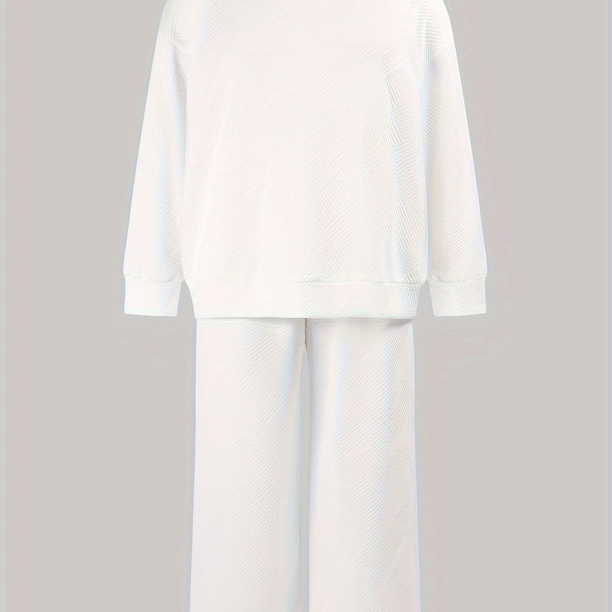  Solid Long Sleeve Round Neck Pullover Top & Pants Two Piece Set