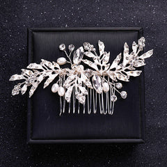 Silvery Faux Pearl Crystal Hair Comb Wedding Hair Accessories For Bride Women
