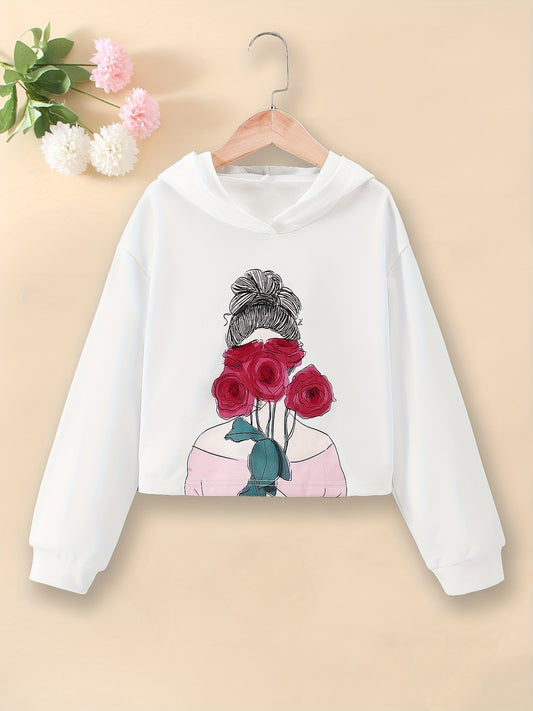 Girls' Flower & Girl Graphic Hoodie Sweatshirt