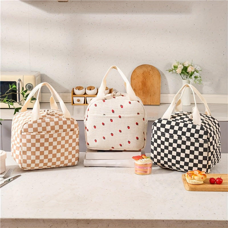 Large Floral Corduroy Insulated Lunch Bag Waterproof Aluminum Foil Lining
