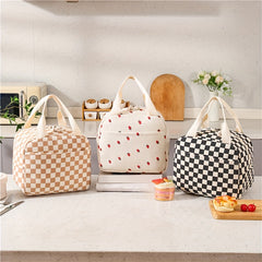 Large Floral Corduroy Insulated Lunch Bag Waterproof Aluminum Foil Lining