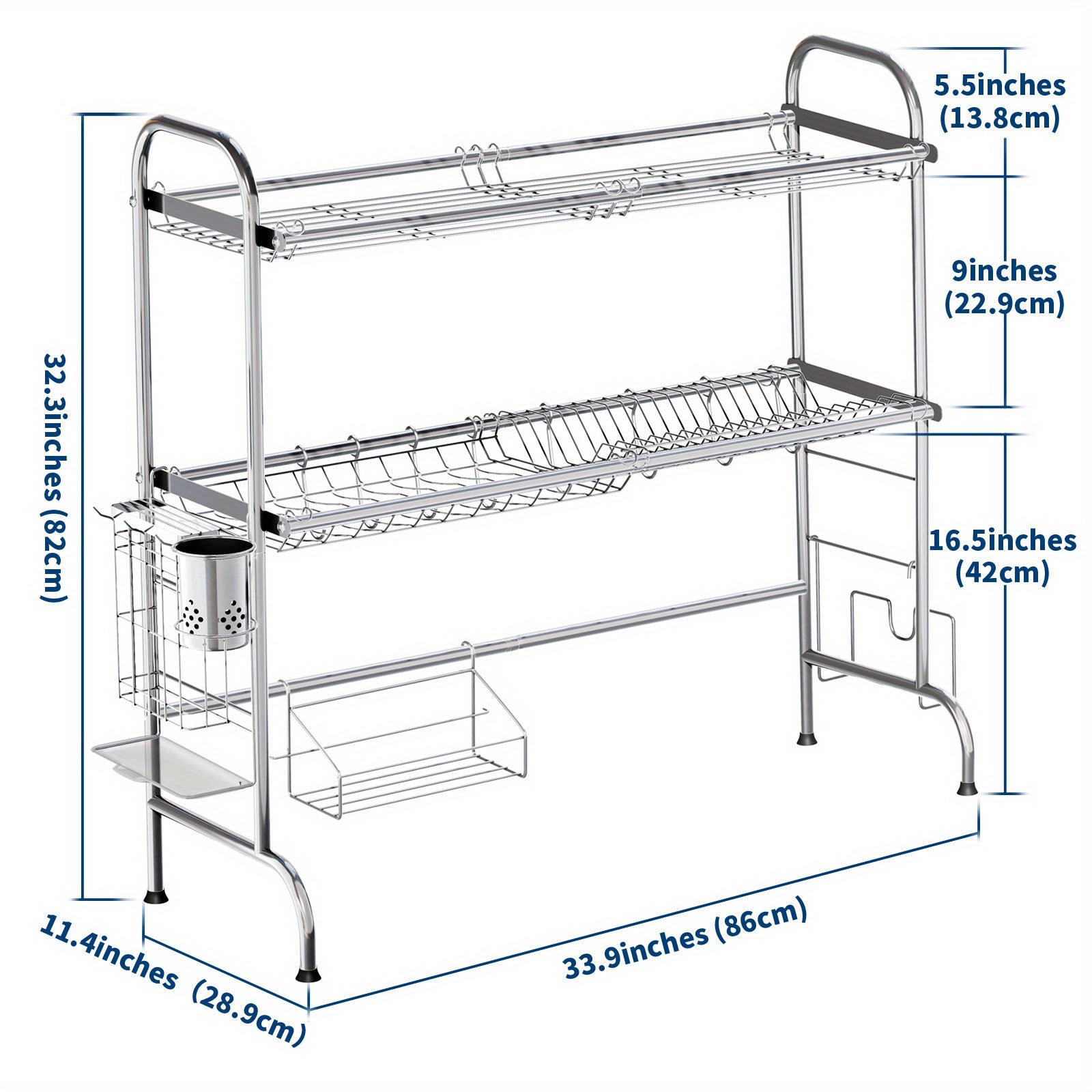 Stainless Steel Large Dish Rack with Utensil Holder
