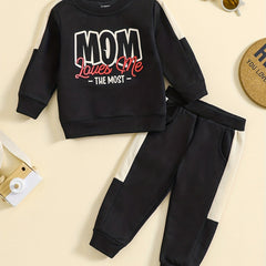 Boys Block Sweatshirt Top Trousers Set for Autumn Winter