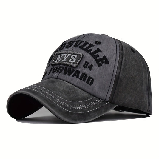 Distressed Cotton Baseball Cap with Hat Letter Embroidery