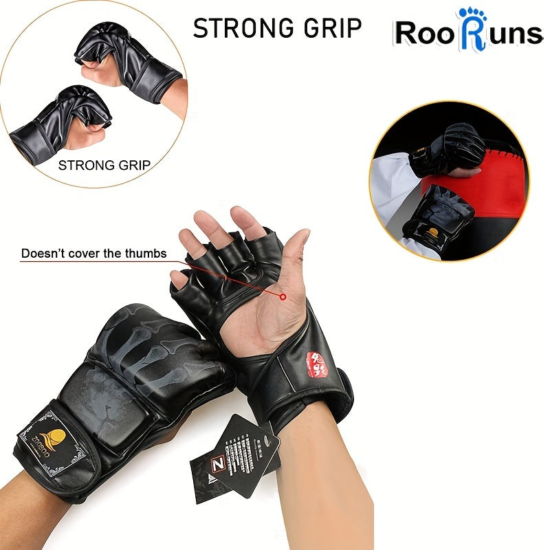 ZooBoo MMA Gloves Half Finger Boxing Gloves MMA Mitts With Adjustable Wrist Band
