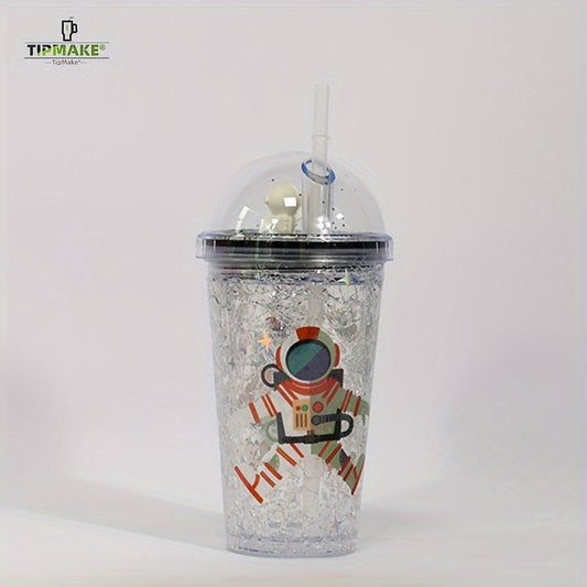 Astronaut Tumbler With Lid And Straw 480ml Double Layer Plastic Water Bottle