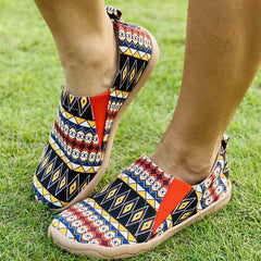 Women's Geometric Pattern Slip On Canvas Shoes Low Round Toe Flat