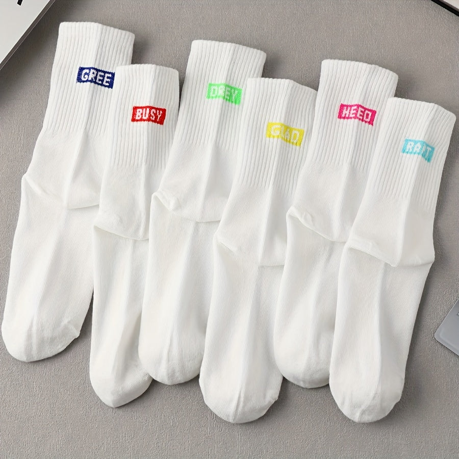 6 Pairs Letter Print Mid Tube Socks Women's Stockings