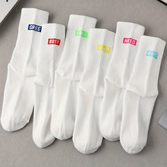 6 Pairs Letter Print Mid Tube Socks Women's Stockings