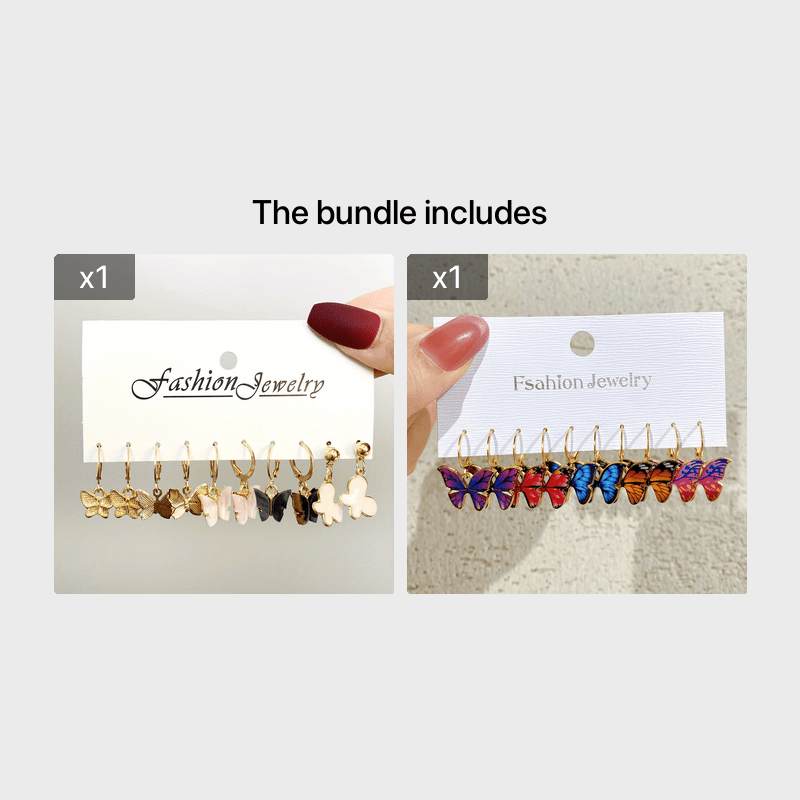 5 Pairs Colorful Butterfly Drop Earrings Set