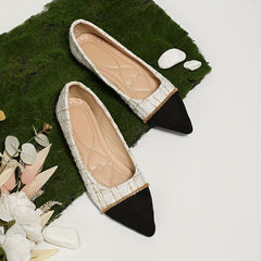 Plaid Pattern Slip On Flat Shoes Chain Detail Lightweight Pointed Toe