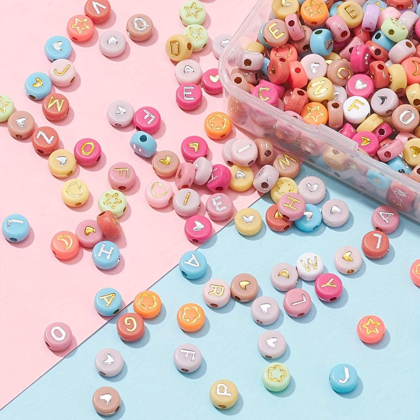 500pcs Acrylic Round Mixed A Letter Beads with Crystal String