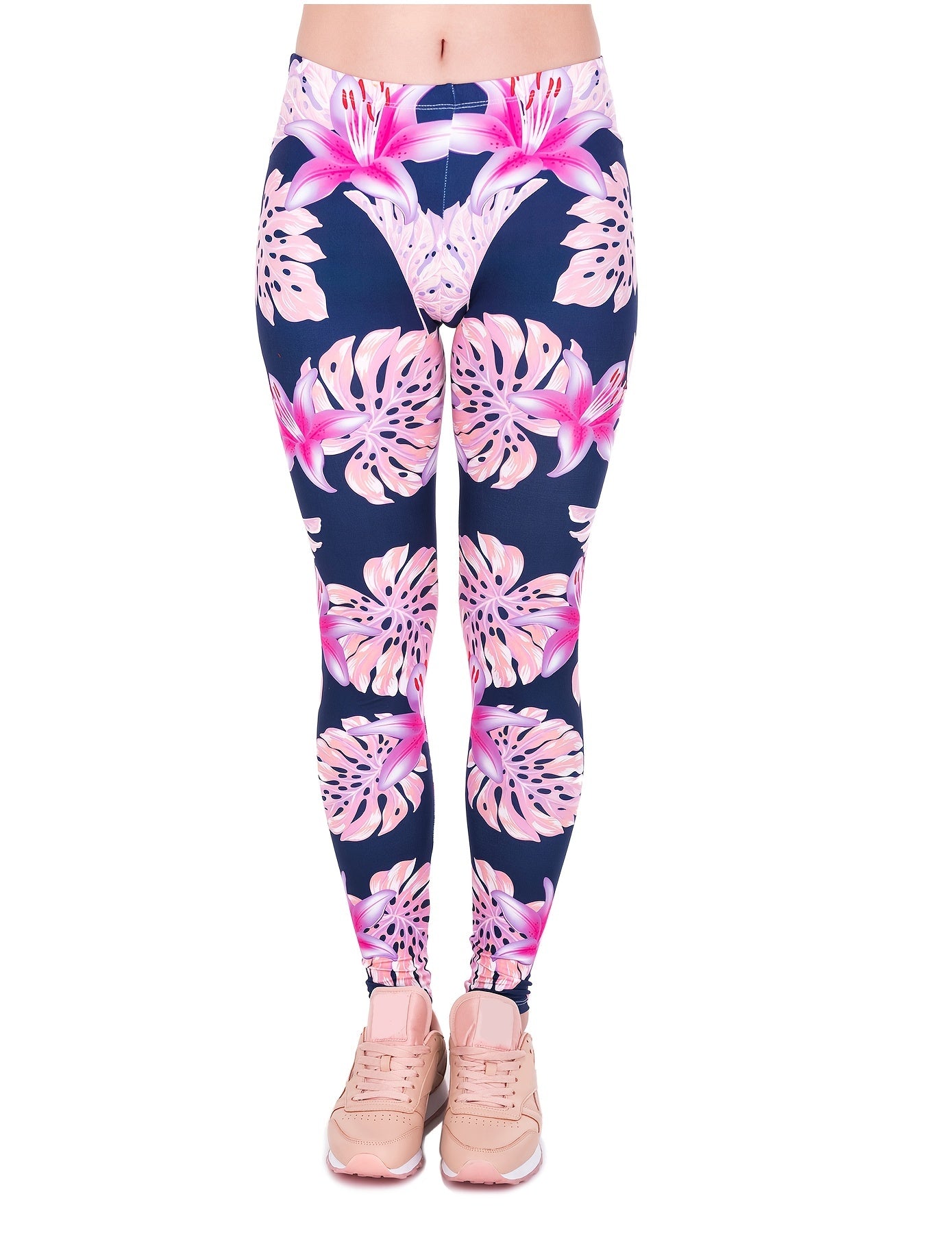 Floral Print High Waist Stretchy Leggings Skinny Long Length