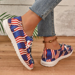 Women's Flag Pattern Shoes Lace Up Low Top Lightweight Casual Flat Shoes