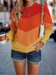  Colorblock Long Sleeve Round Neck Sweater