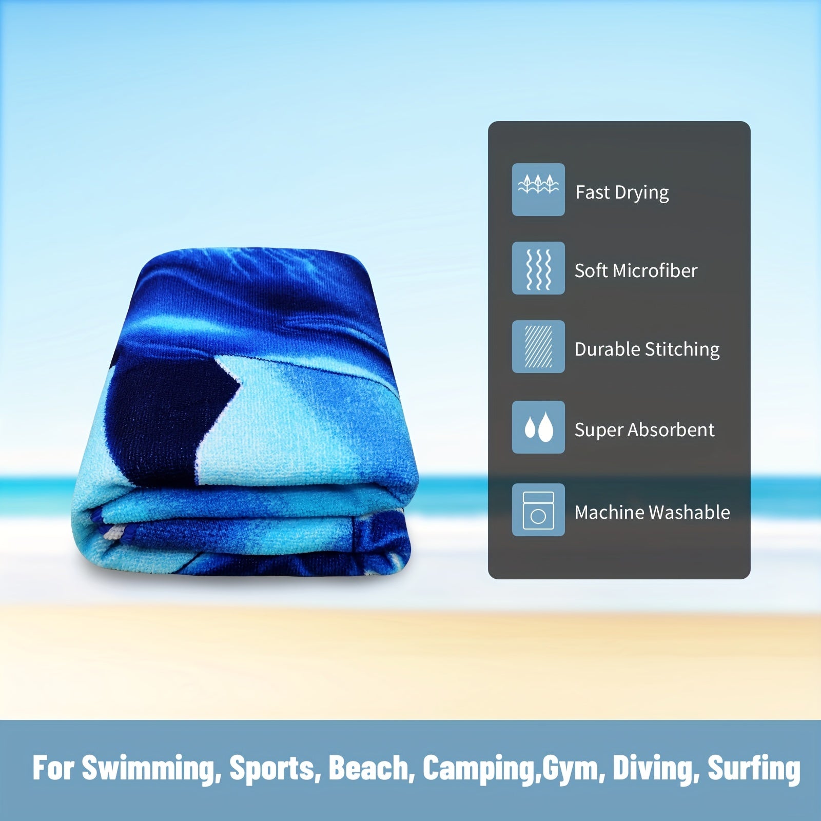 Quick Drying Shark Print Microfiber Beach Towel 27.5x55