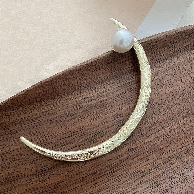 Silver Moon Pearl Hair Stick Metal Hair Sticks Hair Accessories Gold Bun Holder