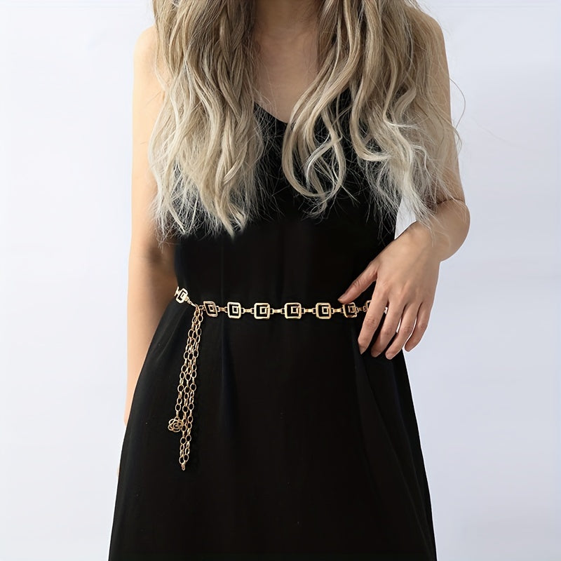 Metal Geometric Waist Chain for Women Decorative Dress Belt Outdoor Beach