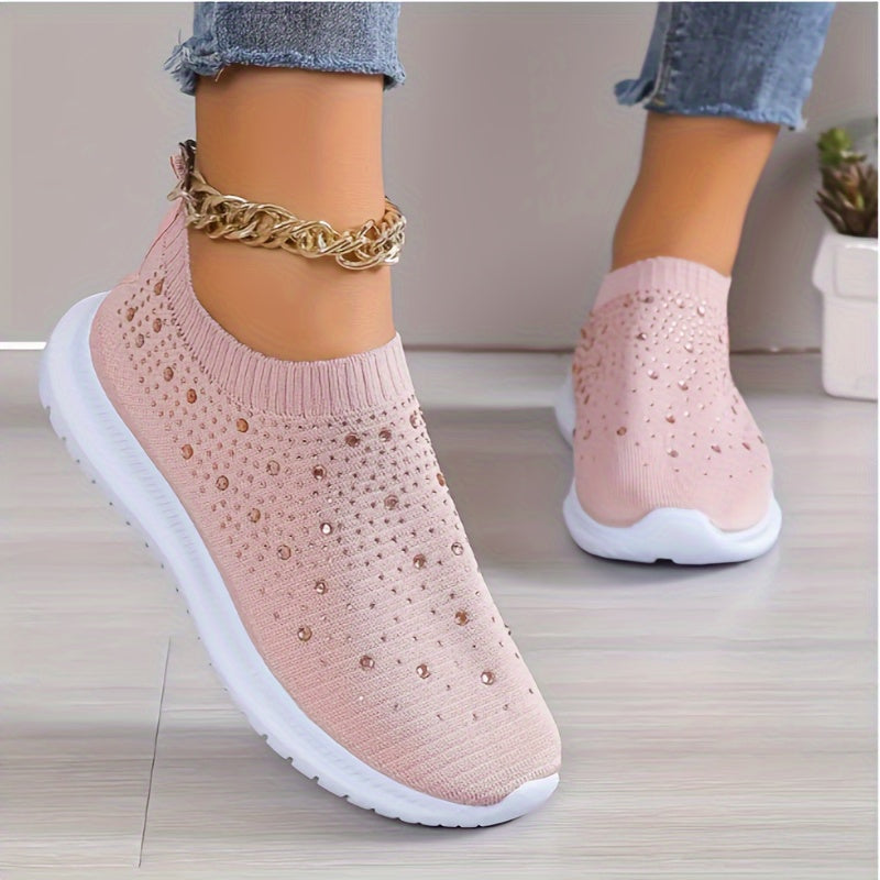 Rhinestone Mesh Sports Shoes Lightweight Casual Walking Shoes