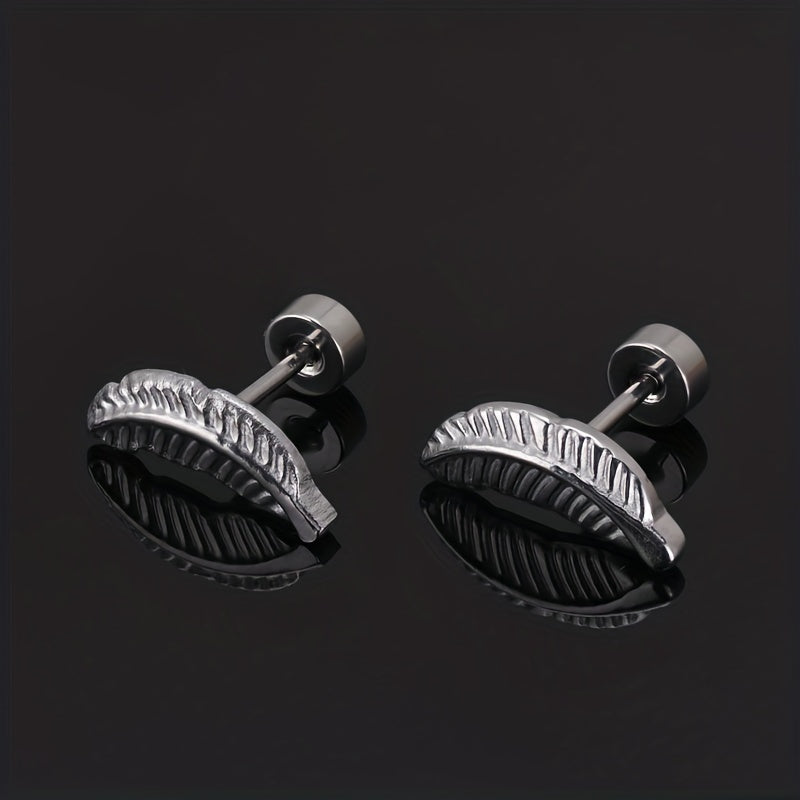 Men's Stainless Steel Stud Earrings Heart Moon Cone Leaf Ear Studs