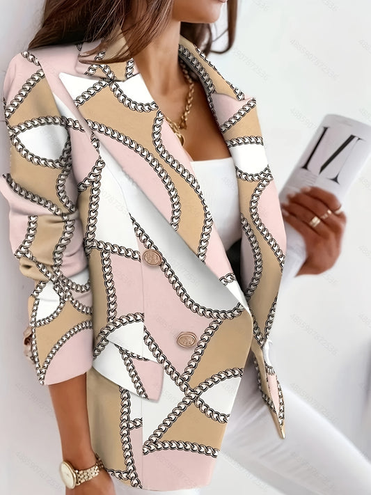  Chain Print Double Breasted Long Sleeve Blazer