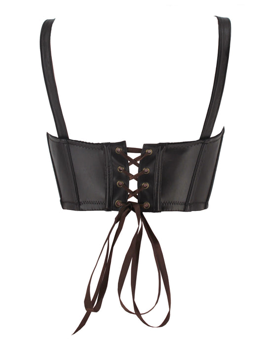 Leather Stitching Lace Up Tummy Control Slimming Cami Top