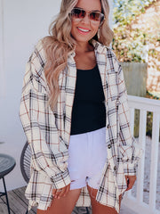 Plaid Shacket Side Split Button Up Casual Shirt Jacket