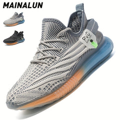 Men's Breathable Knit Lace-Up Sneakers Casual Outdoor Walking Shoes