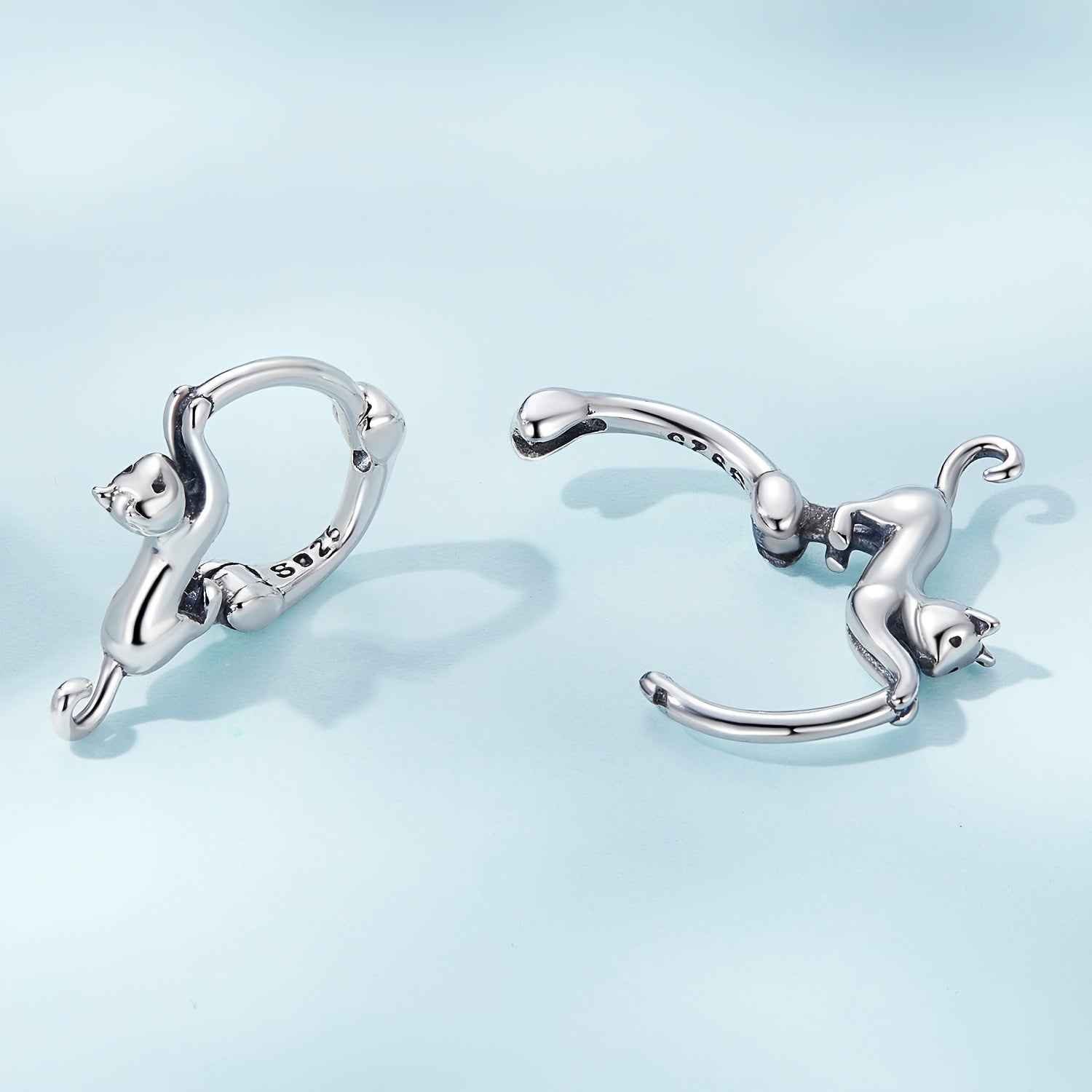 925 Silver Cat Ear Buckle Stretch Circle Stud Earrings