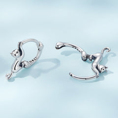 925 Silver Cat Ear Buckle Stretch Circle Stud Earrings