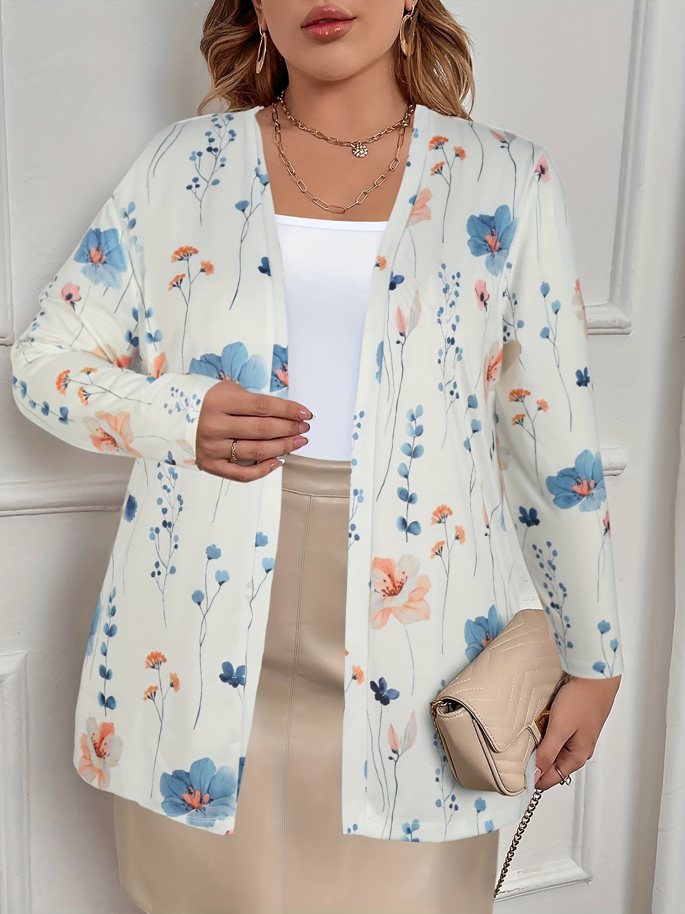  Floral Print Long Sleeve Cardigan