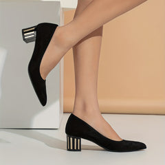Women's Chunky Heels Pointed Toe Work Pumps Slip On Dress Heels