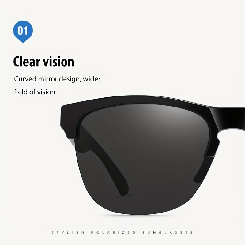 Polarized Round Sunglasses Vintage Half Frame UV400 Protection Outdoors