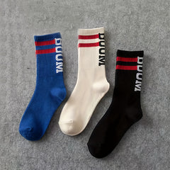 3 Pairs Letter Striped Socks Sports Stockings