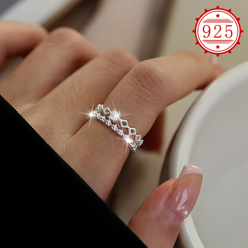 925 Silver Adjustable Double Layer Star CZ Open Ring