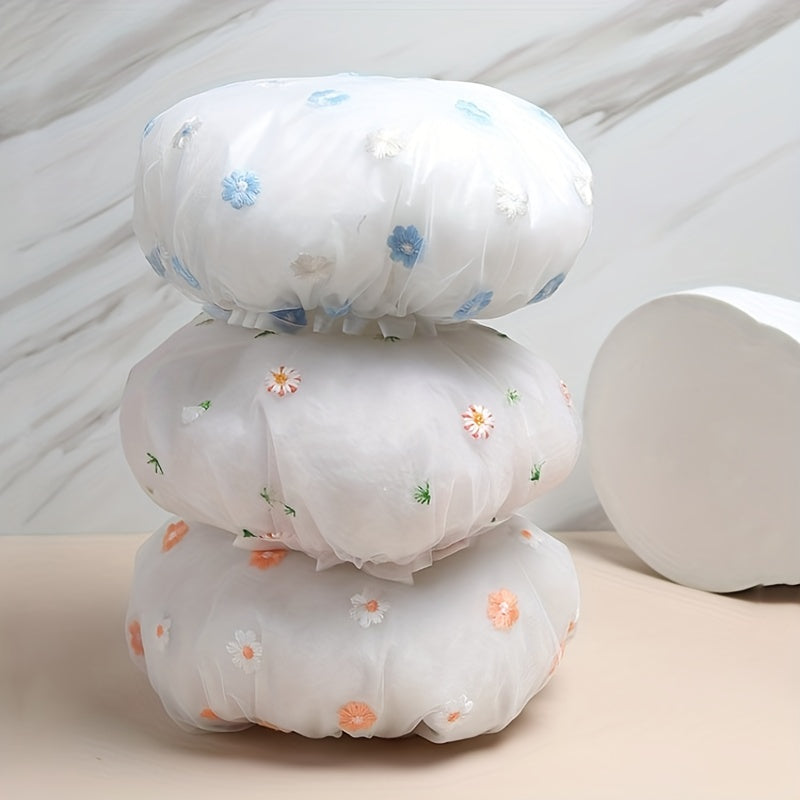 Waterproof Daisy Print Shower Cap 2-Layer Reusable Soft Bath Cap