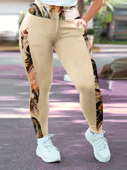  Colorblock Marble Print Sporty Pants with Pockets