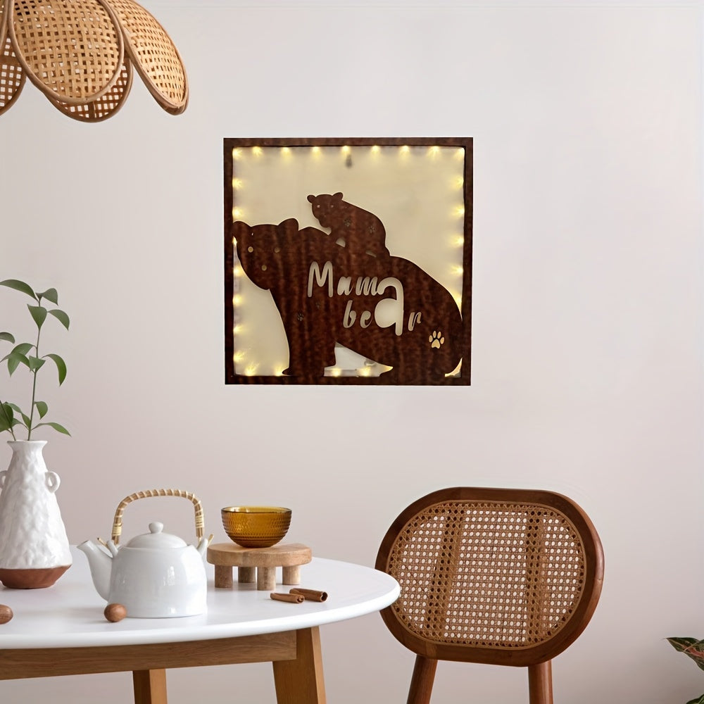 LED Mother Bear Shape Creative Lamp Retro Wooden Holiday Home Decoration